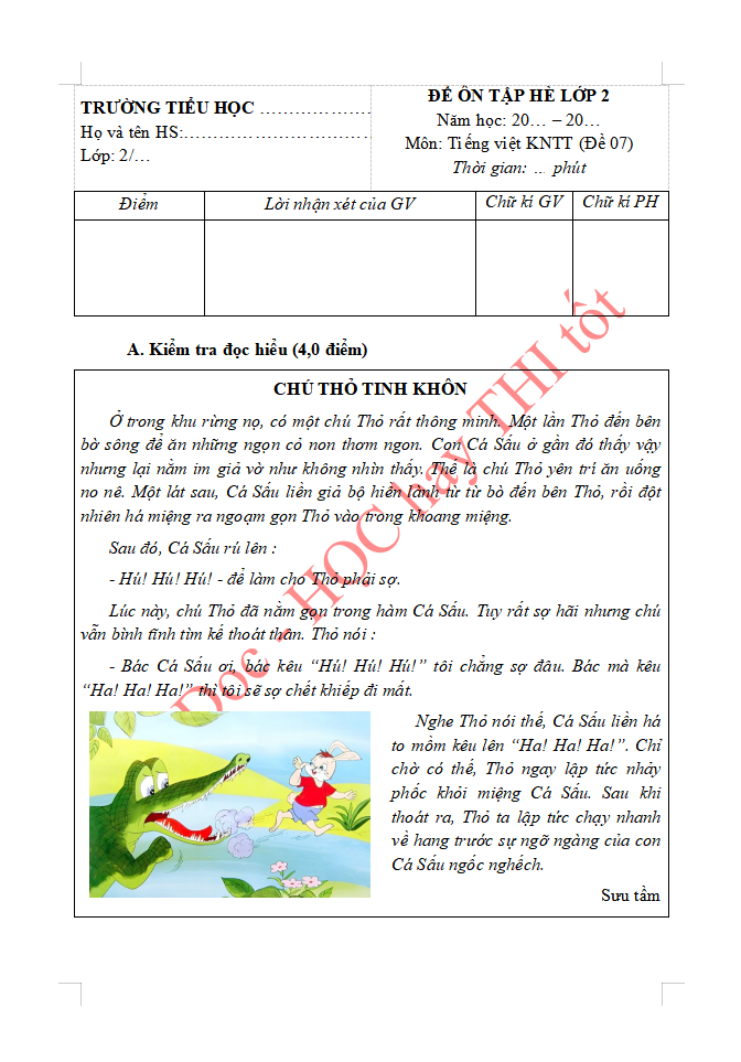 Phiếu bài tập ôn hè lớp 2 lên lớp 3 môn Tiếng Việt