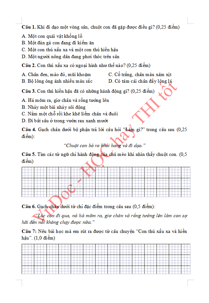 Đề ôn tập hè lớp 2 lên lớp 3 môn Tiếng Việt