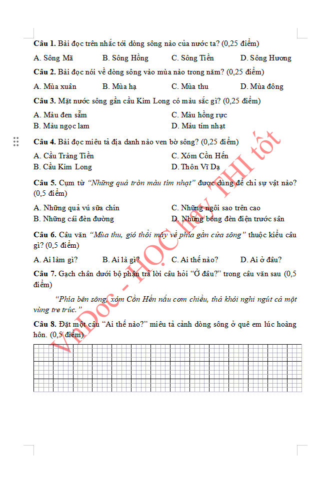 Phiếu bài tập ôn hè lớp 2 lên lớp 3 môn Tiếng Việt