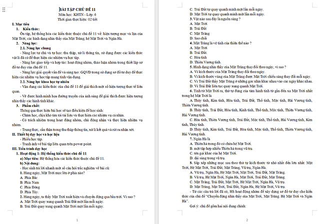 Giáo án Khoa học tự nhiên 6 Bài tập Chủ đề 11