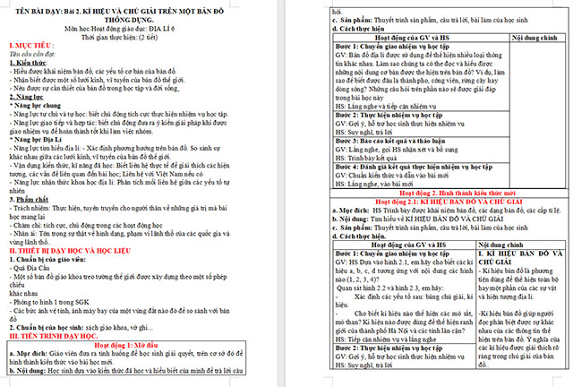 Giáo án Địa lí 6 Kí hiệu và chú giải trên một số bản đồ thông dụng