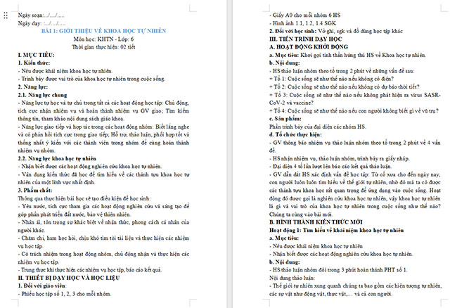 Giáo án Khoa học tự nhiên 6 Giới thiệu về khoa học tự nhiên