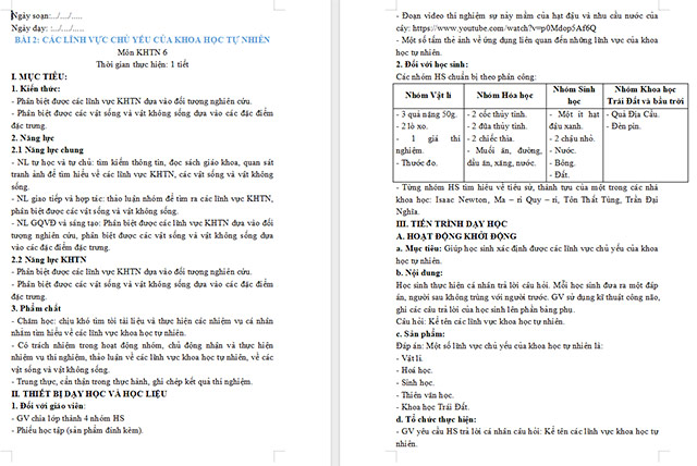 PowerPoint Khoa học tự nhiên 6 Các lĩnh vực chủ yếu của khoa học tự nhiên