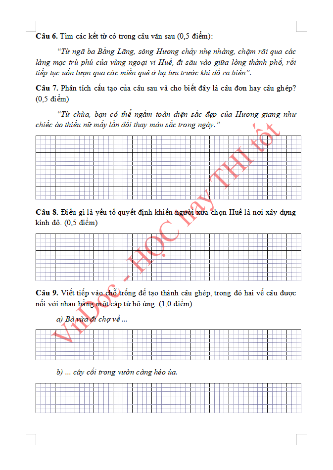 Đề ôn tập hè lớp 5 lên lớp 6 môn Tiếng Việt