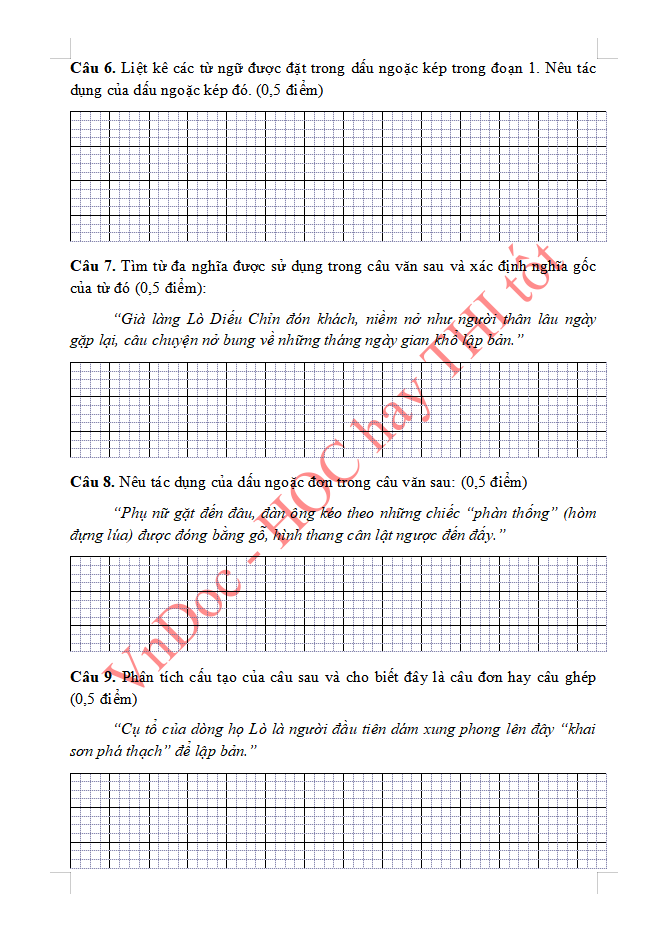 Đề ôn tập hè lớp 5 lên lớp 6 môn Tiếng Việt 