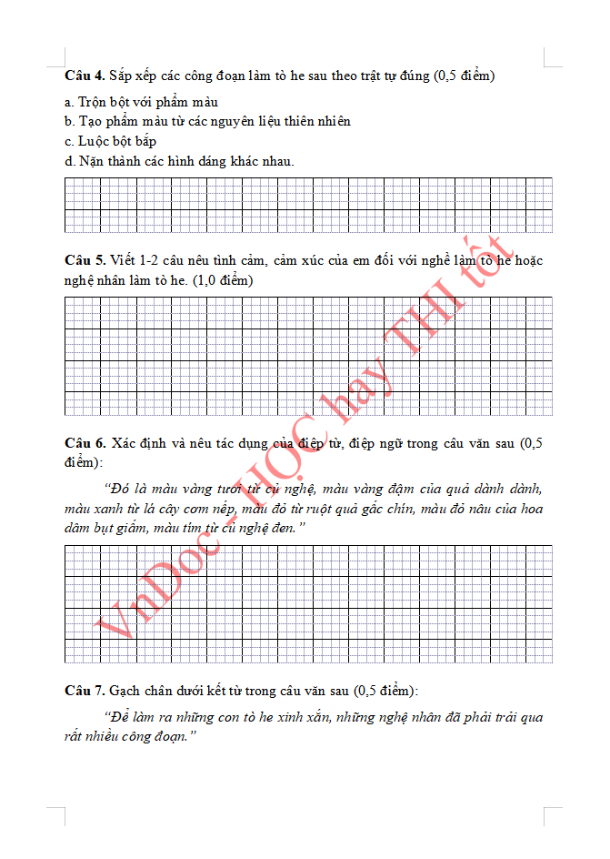 Đề ôn tập hè lớp 5 lên lớp 6 môn Tiếng Việt