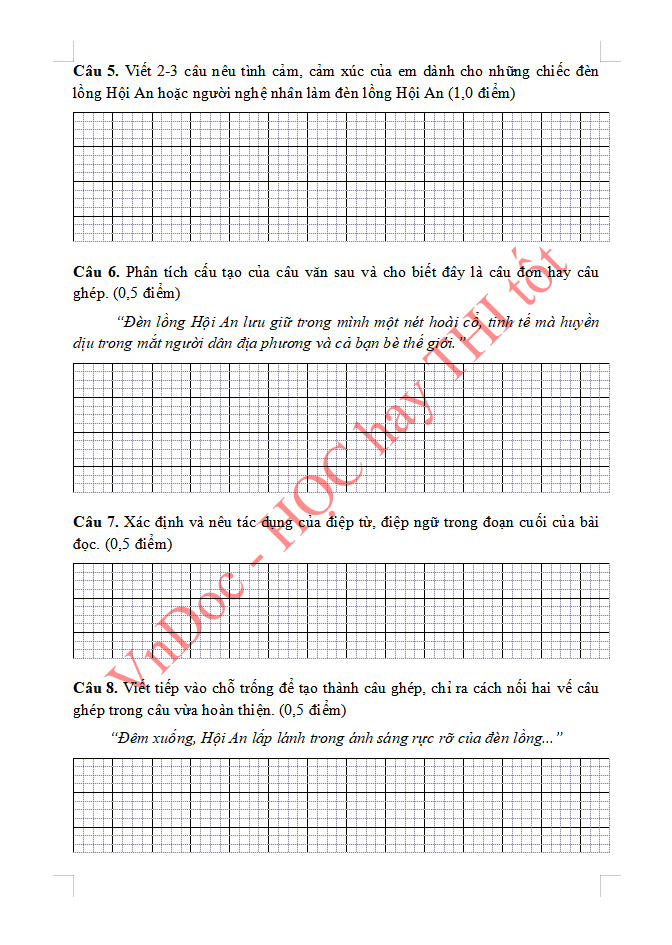 Đề ôn tập hè lớp 5 lên lớp 6 môn Tiếng Việt