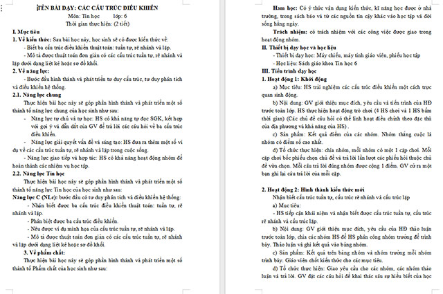 Giáo án Tin học 6 Cấu trúc điều khiển