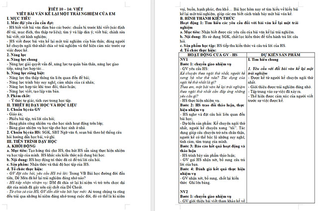 Giáo án Văn 6 Bài 1: Viết bài văn kể lại một trải nghiệm của em