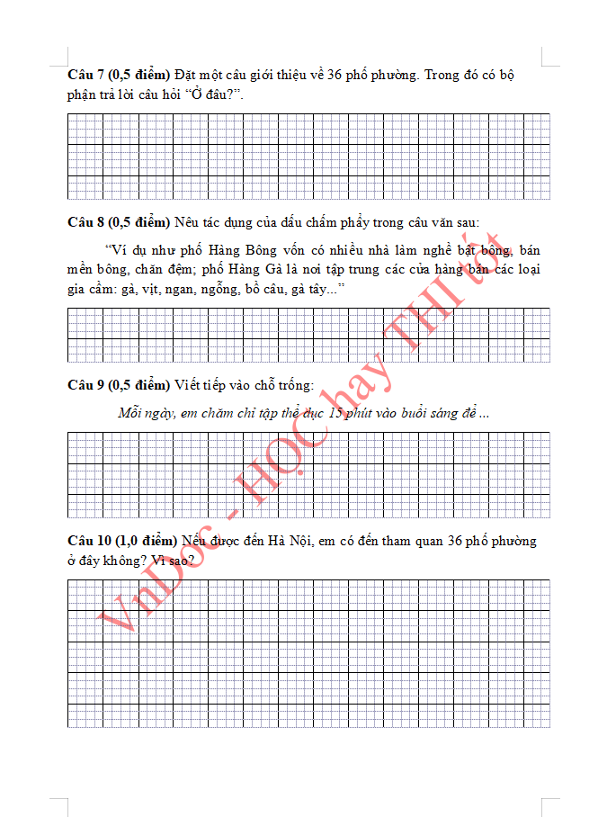 Đề ôn tập hè lớp 3 lên lớp 4 môn Tiếng Việt