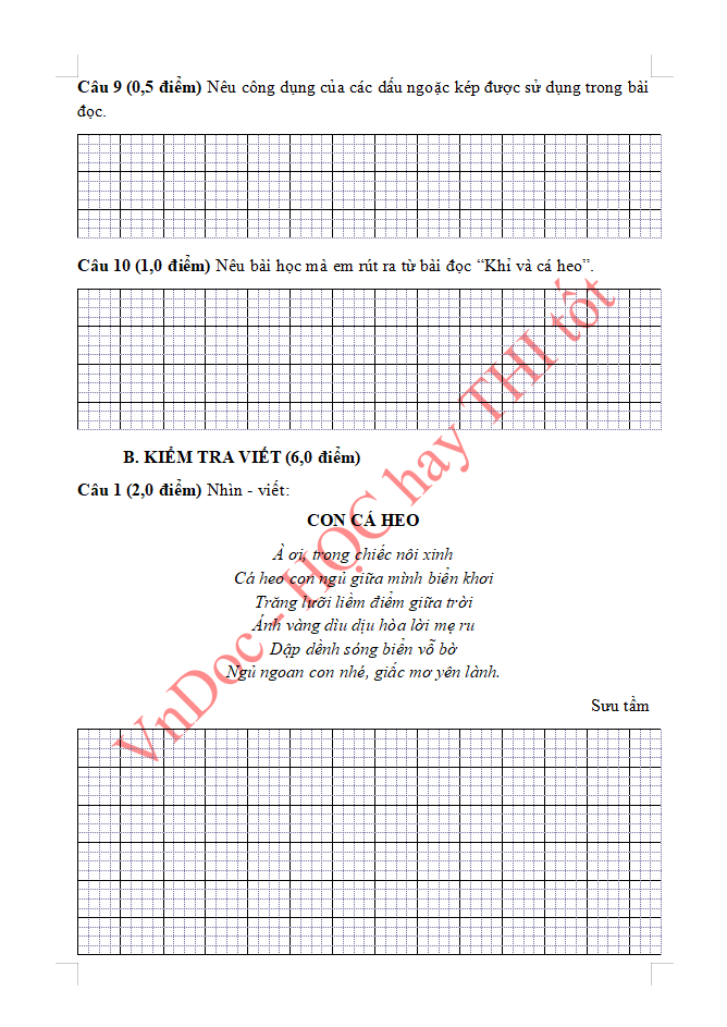 Đề ôn tập hè lớp 3 lên lớp 4 môn Tiếng Việt