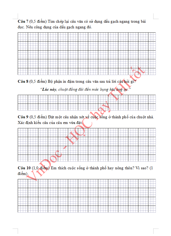 Đề ôn tập hè lớp 3 lên lớp 4 môn Tiếng Việt
