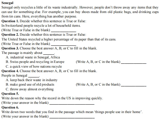 Đề thi vào lớp 6 môn Tiếng Anh Trần Đại Nghĩa 2023 