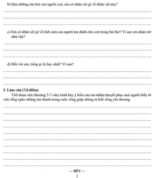 Đề thi vào lớp 6 môn Văn Trần Đại Nghĩa 2024