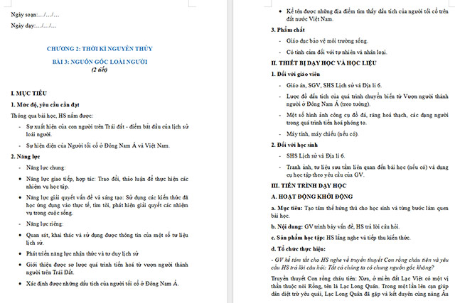 Giáo án Lịch sử 6 Nguồn gốc loài người