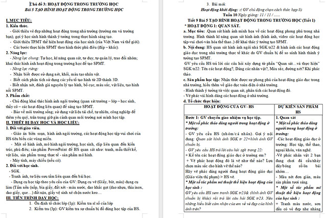 Giáo án Mĩ thuật 6 Tạo hình hoạt động trong nhà trường