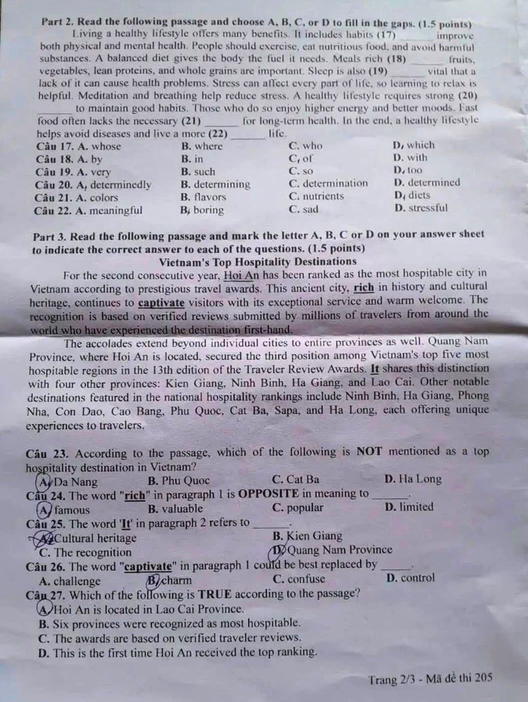 Đề thi tuyển sinh vào lớp 10 môn tiếng Anh Bạc Liêu minh họa 2