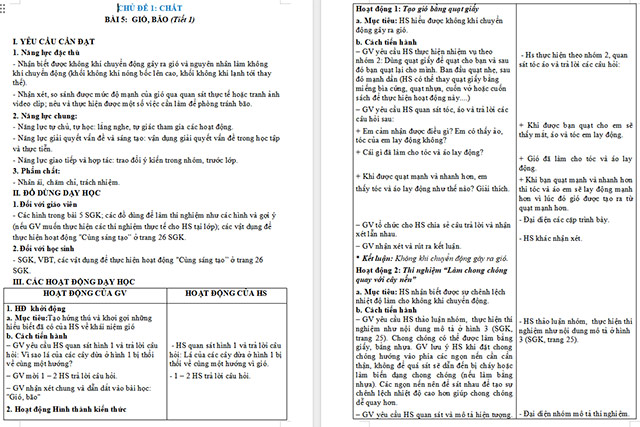 Giáo án Khoa học 4 Gió, bão