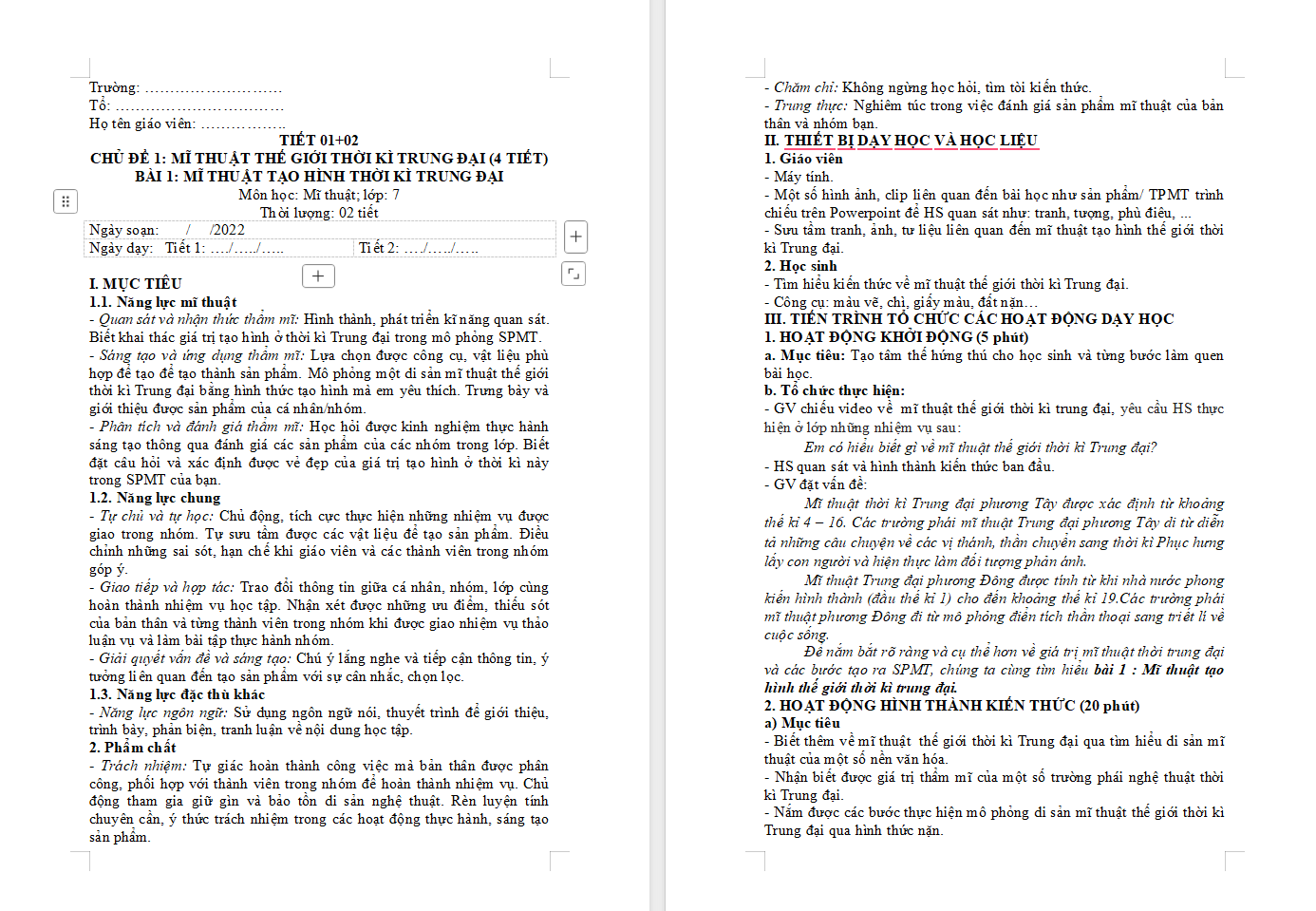 Mĩ thuật tạo hình thời kì trung đại