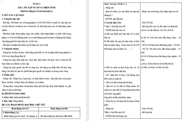 Giáo án Toán 4 Ôn tập về số và phép tính trong phạm vi 100 000