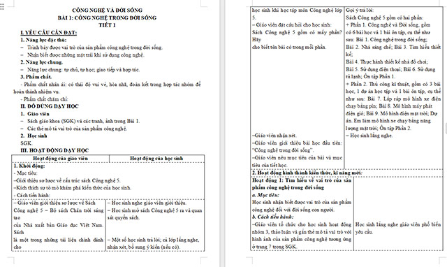 Giáo án Công nghệ 5 Công nghệ trong đời sống