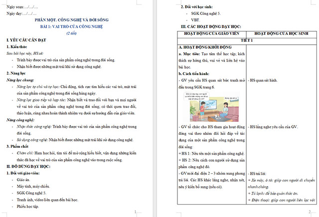 Giáo án Công nghệ 5 Vai trò của công nghệ
