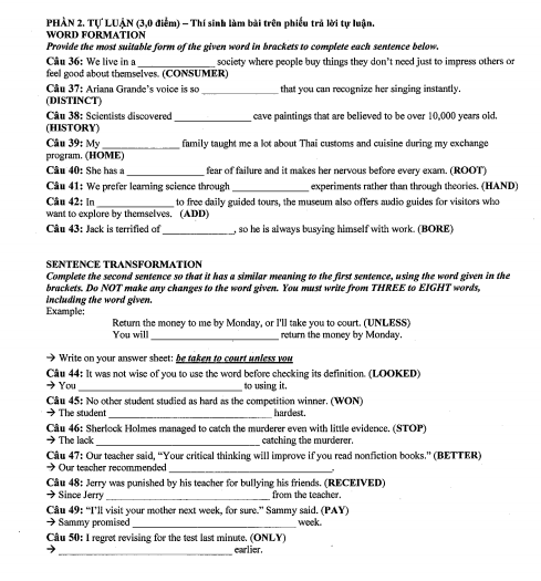 Đề thi vào lớp 10 Tiếng Anh Phổ thông năng khiếu HCM minh họa 4