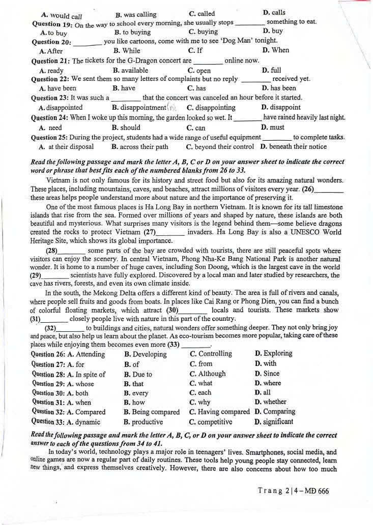 Đề thi vào lớp 10 Tiếng Anh chuyên trường KHXH & NV minh họa 2