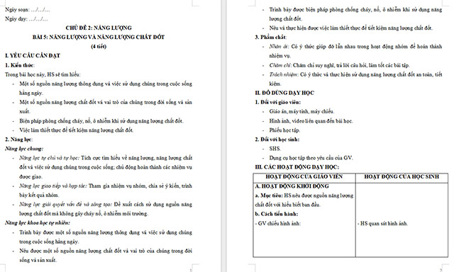 Giáo án Khoa học 5 Năng lượng và năng lượng chất đốt