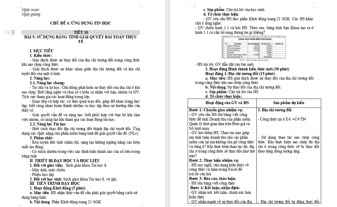 Sử dụng bảng tính giải quyết bài toán thực tế