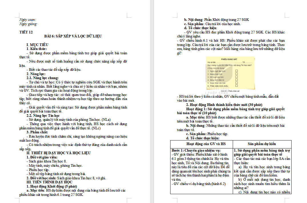 Sắp xếp và lọc dữ liệu