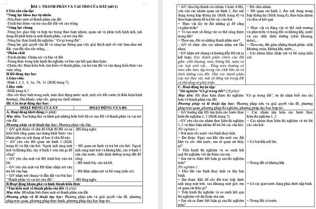 Giáo án Khoa học 5 Thành phần và vai trò của đất 