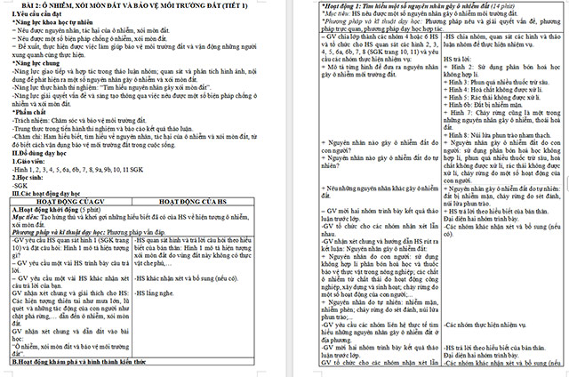 Giáo án Khoa học 5 Ô nhiễm, xói mòn đất và bảo vệ môi trường đất