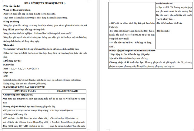 Giáo án Khoa học 5 Hỗn hợp và dung dịch