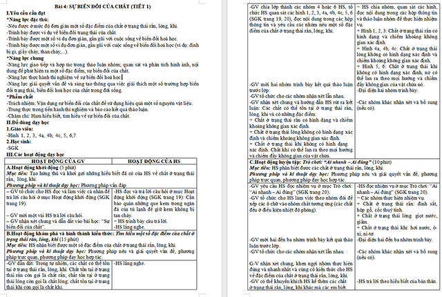 Giáo án Khoa học 5 Sự biến đổi của chất