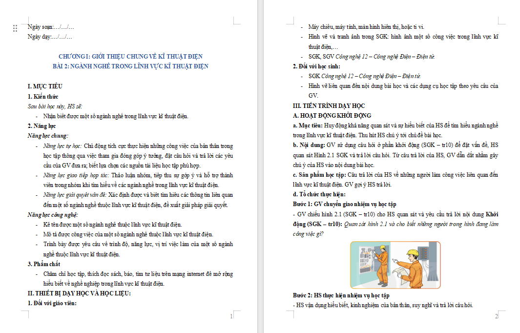 Ngành nghề trong lĩnh vực kĩ thuật điện