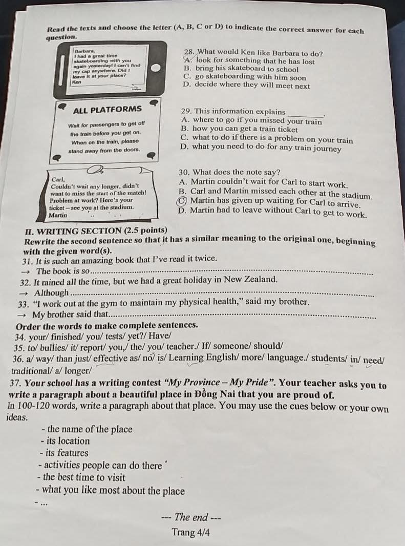Đề thi tuyển sinh vào lớp 10 môn tiếng Anh Đồng Nai Chính thức 2025 minh họa 2
