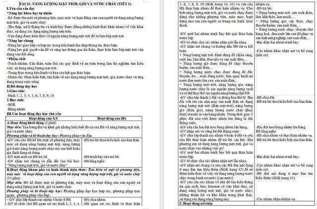 Giáo án Khoa học 5 Năng lượng mặt trời, gió và nước chảy