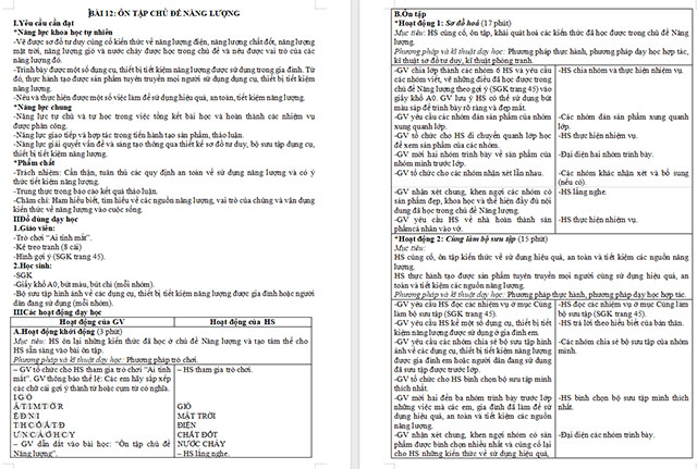 Giáo án Khoa học 5 Ôn tập chủ đề Năng lượng