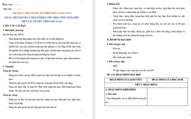Giáo án Toán 5 Thực hành và trải nghiệm thu thập, phân tích, biểu diễn các số liệu thống kê