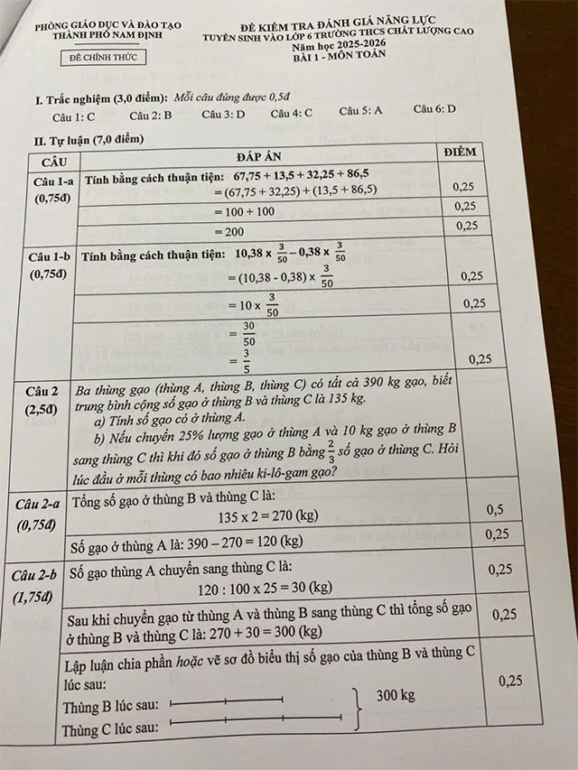 Đề thi vào lớp 6 trường THCS Trần Đăng Ninh năm 2025 - 2026