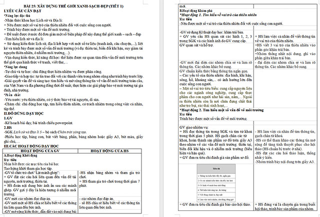 Giáo án Lịch sử - Địa lí 5 Xây dựng thế giới xanh - sạch - đẹp