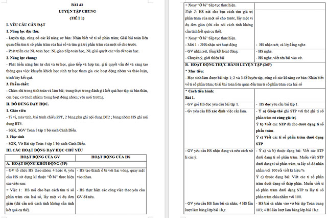 Giáo án Toán 5 Luyện tập chung