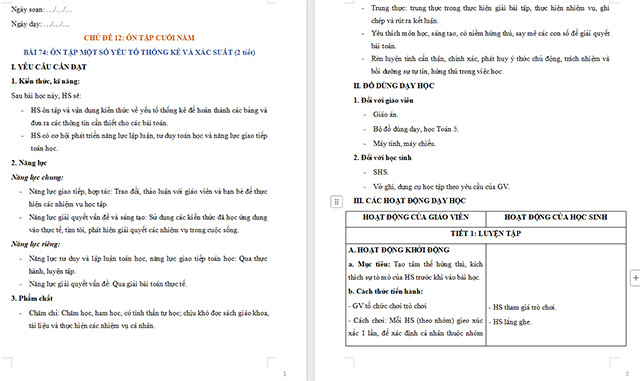 Giáo án Toán 5 Ôn tập một số yếu tố thống kê và xác suất