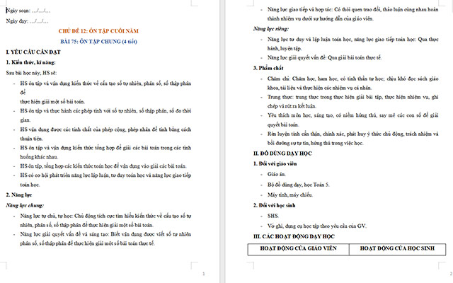 Giáo án Toán 5 Ôn tập chung