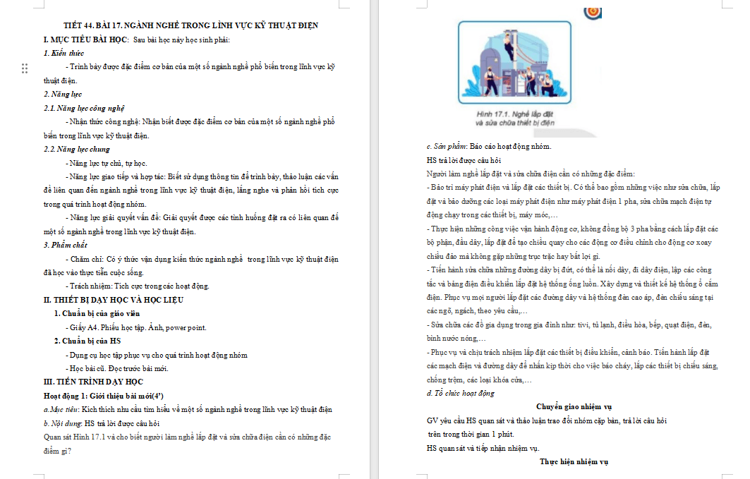 Giáo án Công nghệ 8 Bài 17