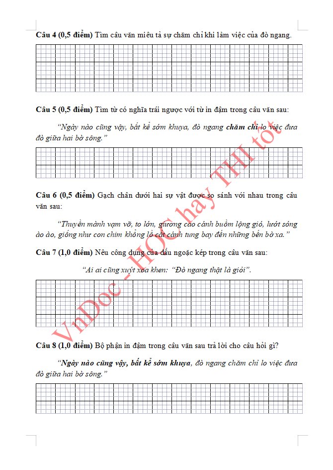 Đề ôn tập hè lớp 3 lên lớp 4 môn Tiếng Việt