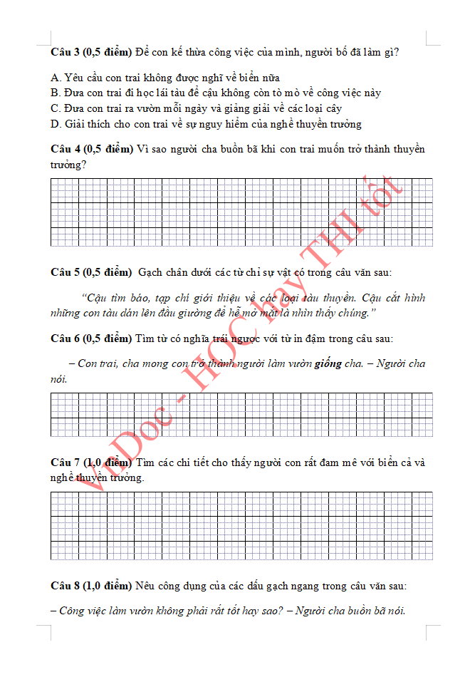 Đề ôn tập hè lớp 3 lên lớp 4 môn Tiếng Việt