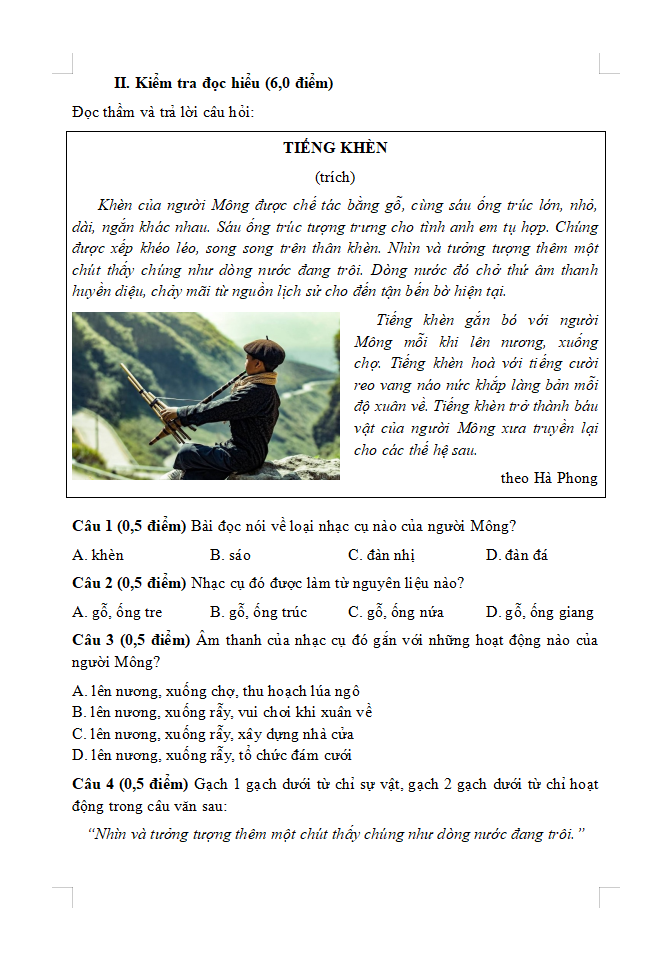 Đề ôn tập hè lớp 3 lên lớp 4 môn Tiếng Việt