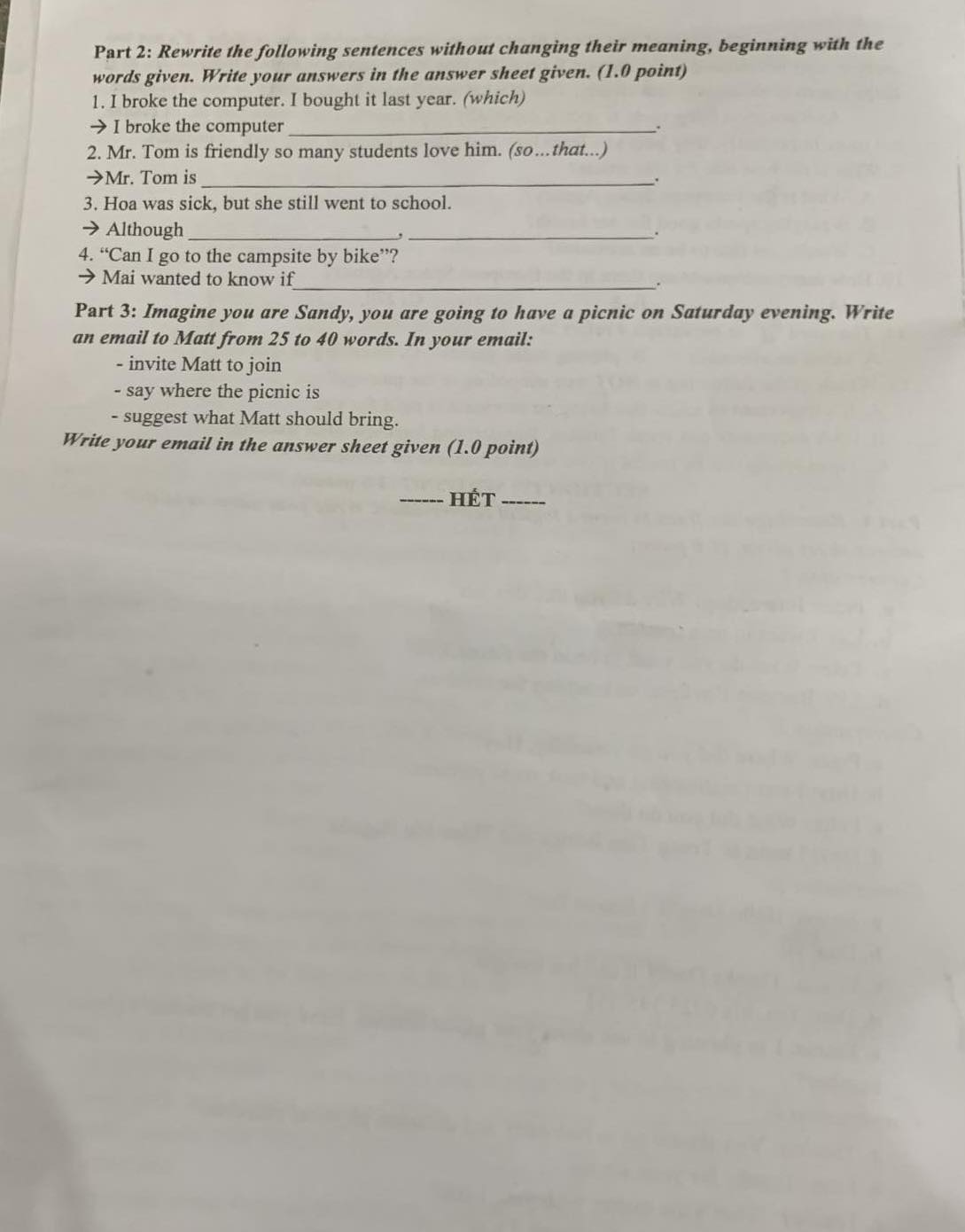Đáp án đề thi tuyển sinh lớp 10 môn Anh Quảng Trị minh họa 4